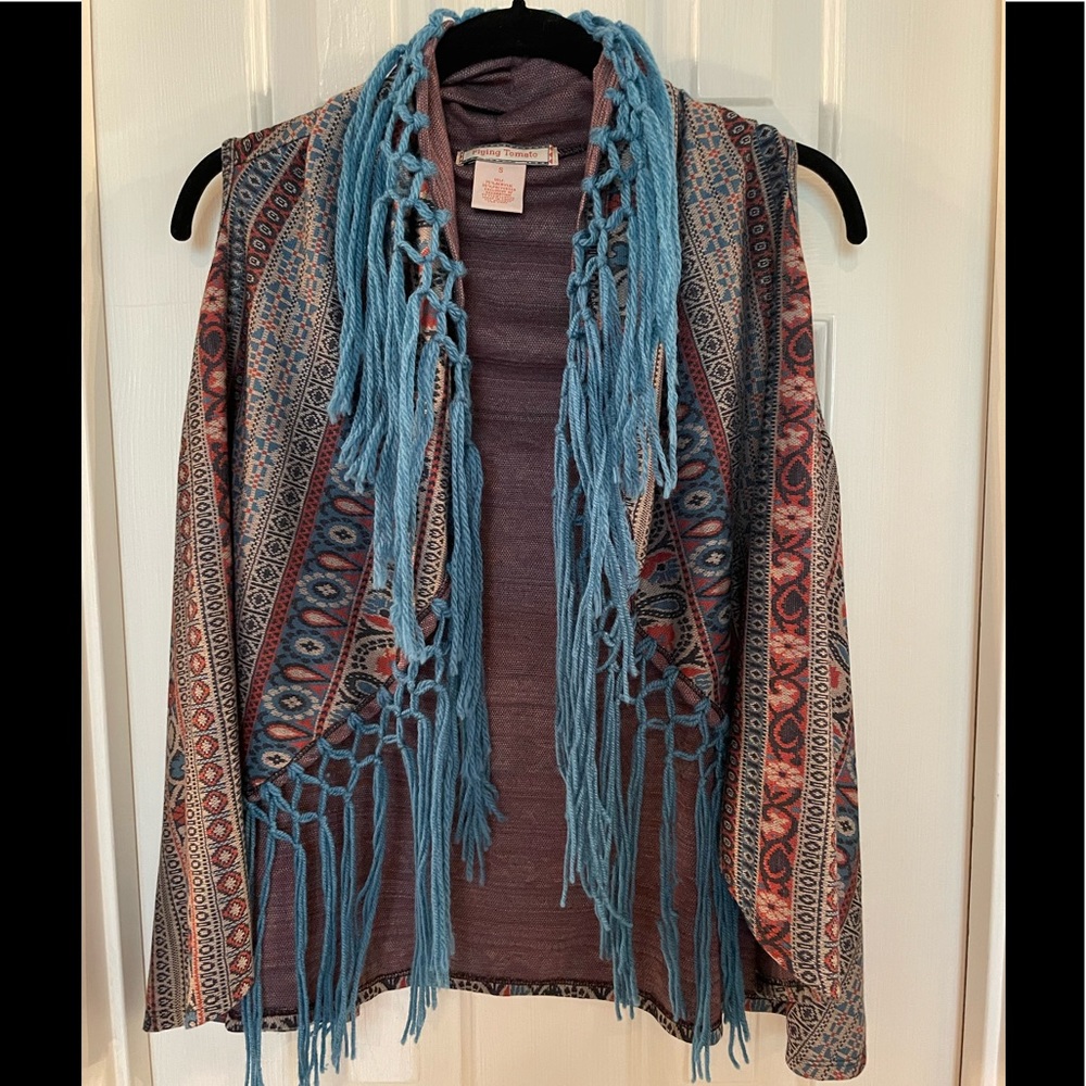 Knit Vest with crochet fringe